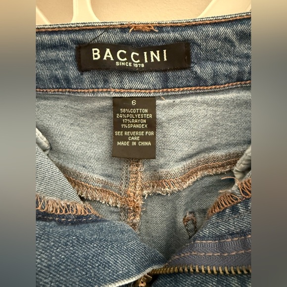 Baccini Womens Denim Skirt SZ 6 Long Pockets Back Slit Stretch Raw Hem Western - Picture 3 of 7